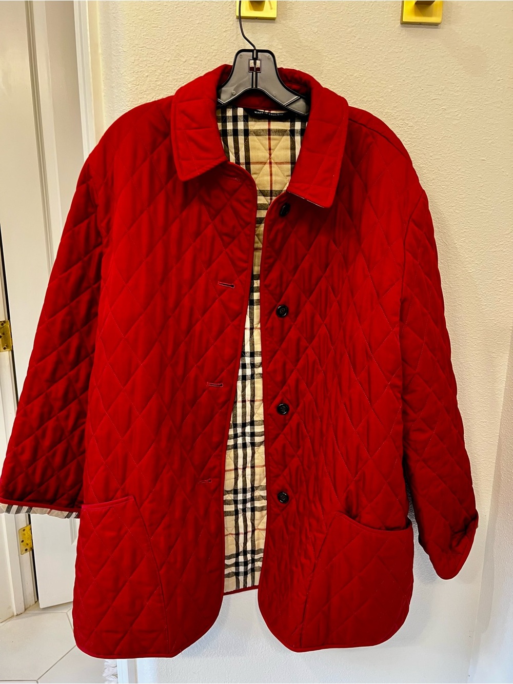 Burberry red quilted jacket